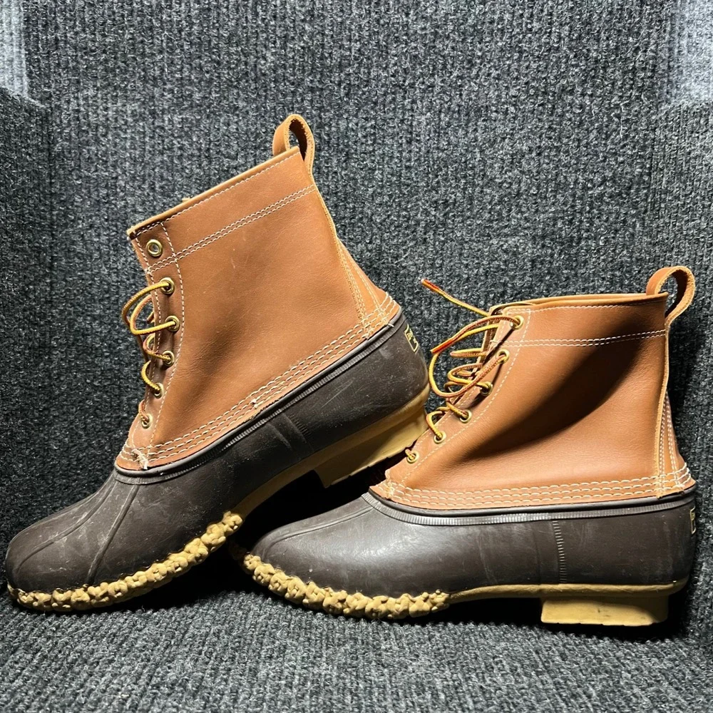 LL Bean Duck Boots Mens 11 W Brown 8 Inch Waterproof Leather Hunting Rain 60009